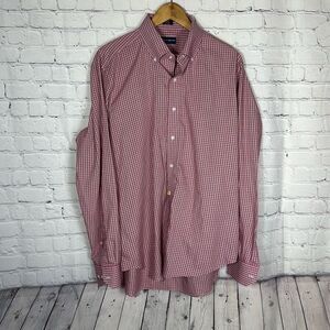 Peter Millar Red Blue Plaid  Long Sleeve Button Down size Large L